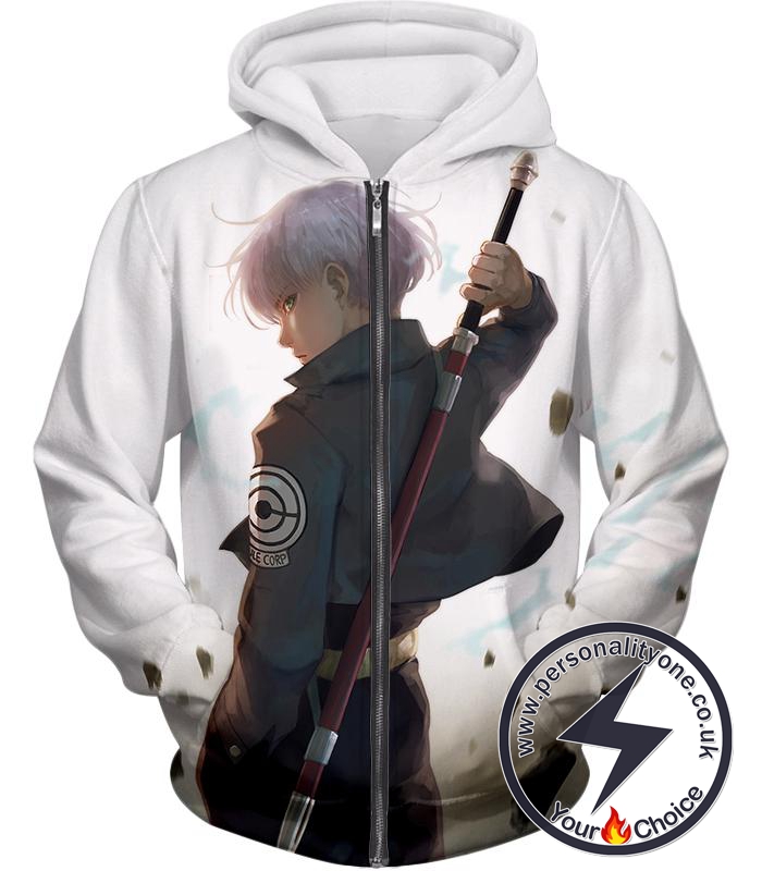 Dragon Ball Super Extremely Cool Future Trunks Awesome Graphic White Zip Up Hoodie